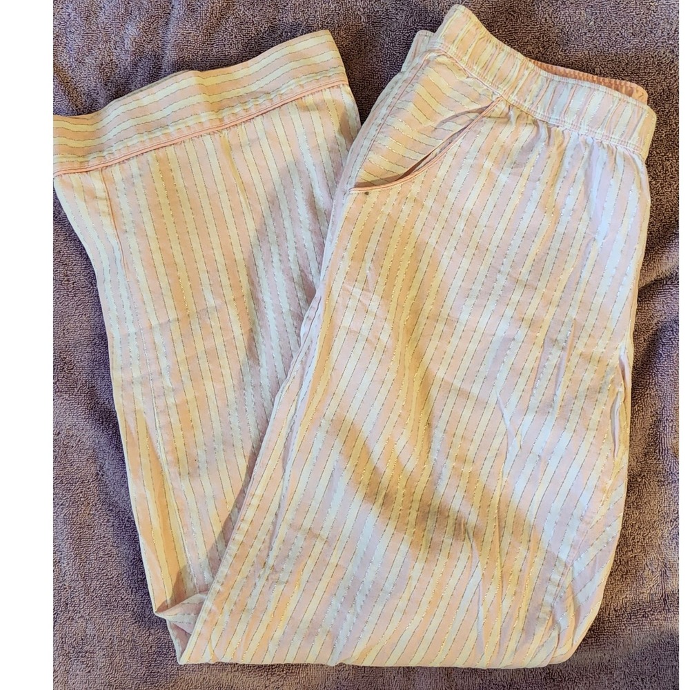 Vintage 2013 Victoria's Secret Pink White Gold Shimmer Stripe PJ Pants Medium